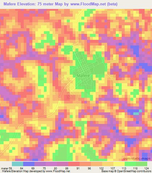 Mafere,Ivory Coast Elevation Map