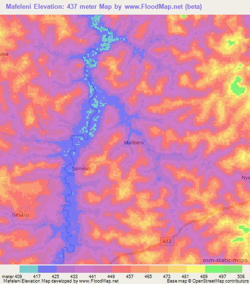 Mafeleni,Ivory Coast Elevation Map