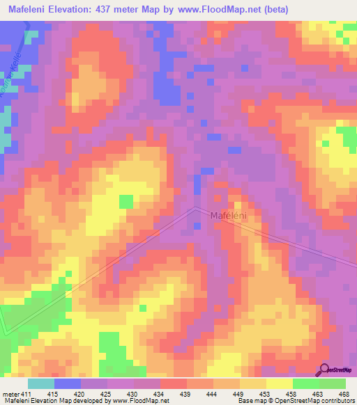 Mafeleni,Ivory Coast Elevation Map