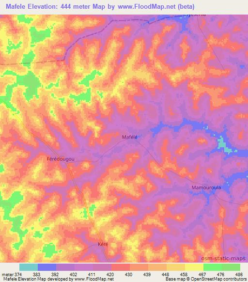 Mafele,Ivory Coast Elevation Map