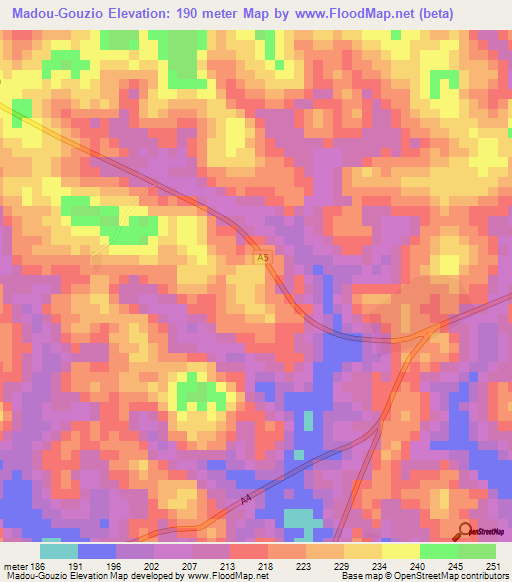 Madou-Gouzio,Ivory Coast Elevation Map