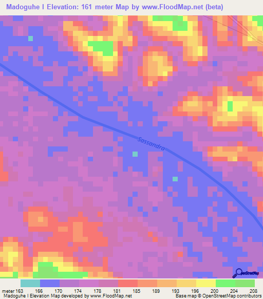 Madoguhe I,Ivory Coast Elevation Map