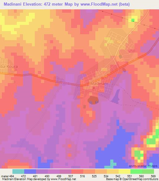 Madinani,Ivory Coast Elevation Map