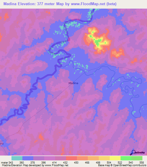 Madina,Ivory Coast Elevation Map