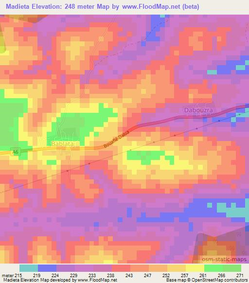 Madieta,Ivory Coast Elevation Map