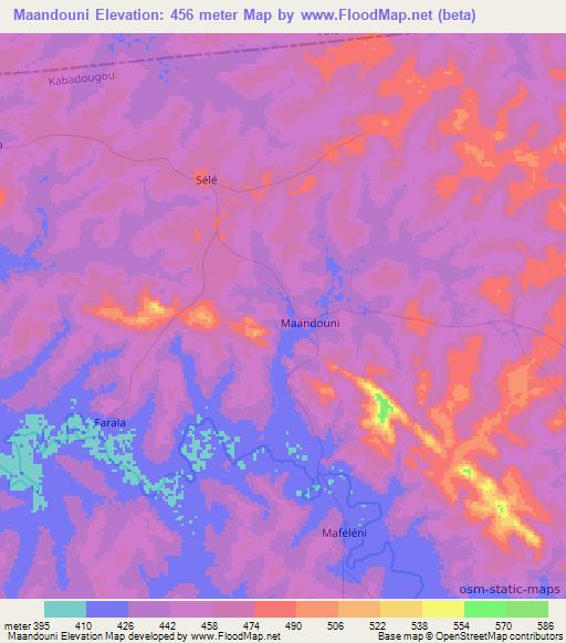 Maandouni,Ivory Coast Elevation Map