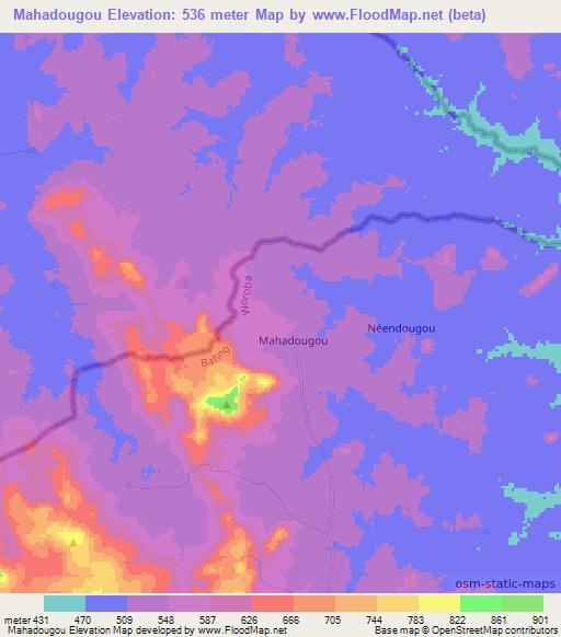 Mahadougou,Ivory Coast Elevation Map