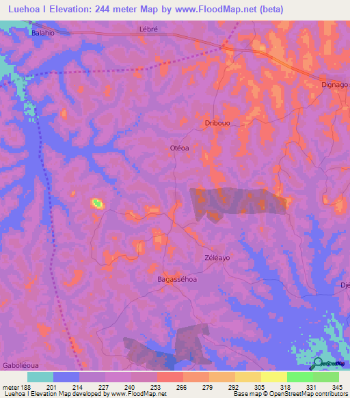 Luehoa I,Ivory Coast Elevation Map