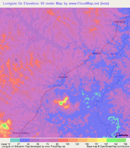 Loviguie Un,Ivory Coast Elevation Map