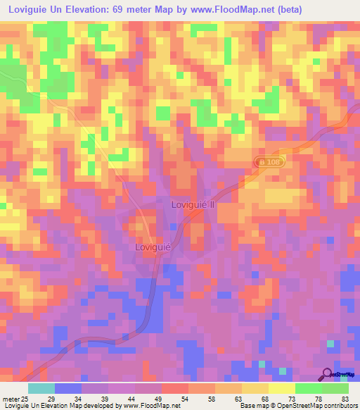 Loviguie Un,Ivory Coast Elevation Map