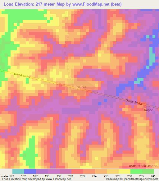 Loua,Ivory Coast Elevation Map