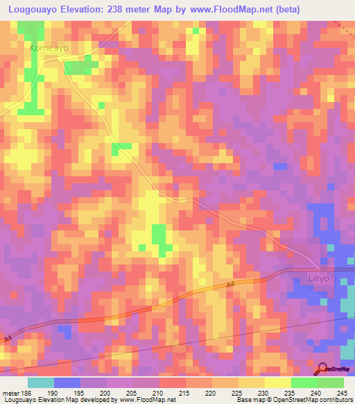 Lougouayo,Ivory Coast Elevation Map
