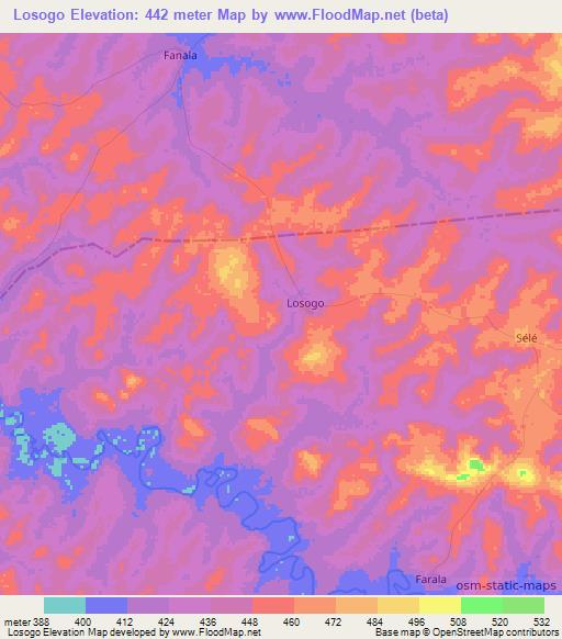 Losogo,Ivory Coast Elevation Map