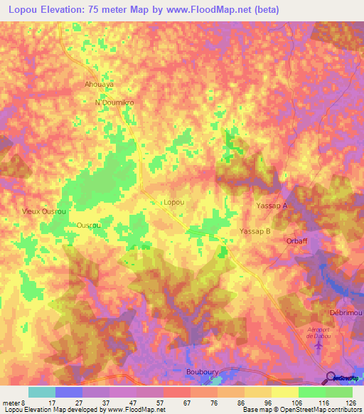 Lopou,Ivory Coast Elevation Map