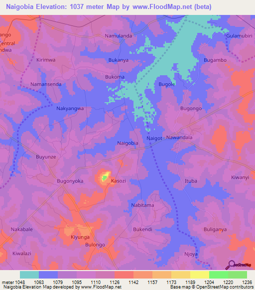 Naigobia,Uganda Elevation Map