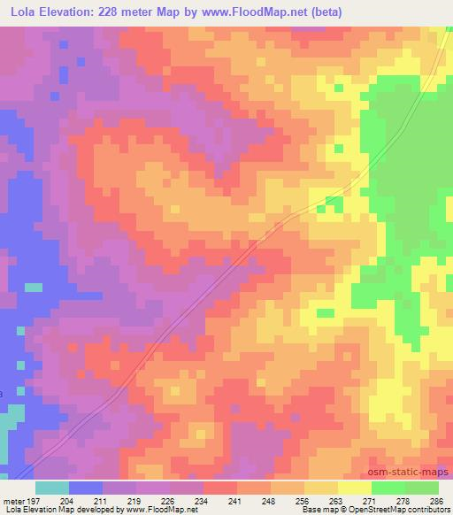 Lola,Ivory Coast Elevation Map