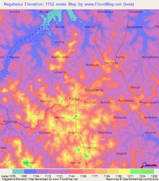 Nagalama,Uganda Elevation Map
