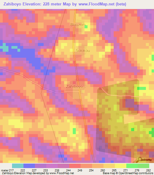 Zahiboyo,Ivory Coast Elevation Map
