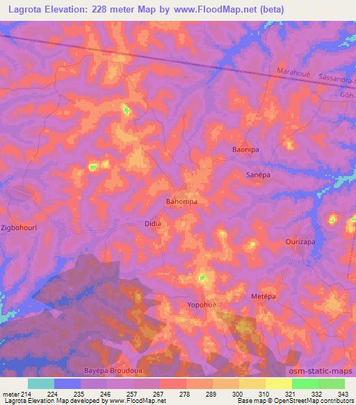 Lagrota,Ivory Coast Elevation Map