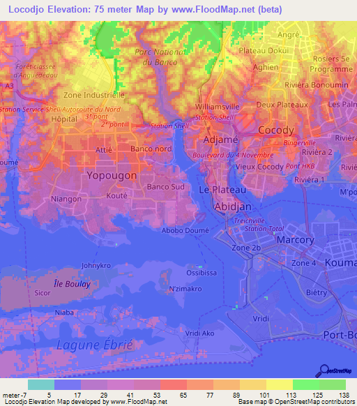 Locodjo,Ivory Coast Elevation Map