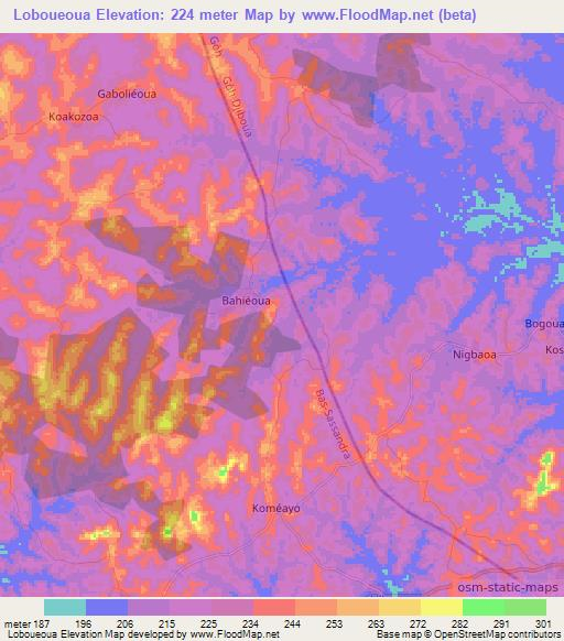 Loboueoua,Ivory Coast Elevation Map