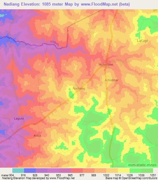 Nadiang,Uganda Elevation Map