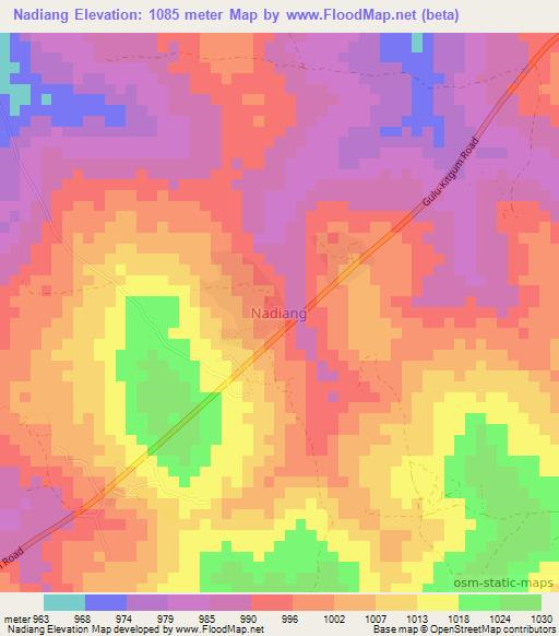 Nadiang,Uganda Elevation Map