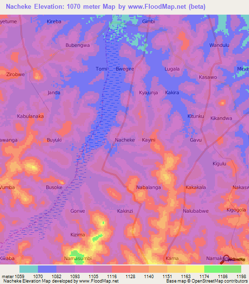 Nacheke,Uganda Elevation Map