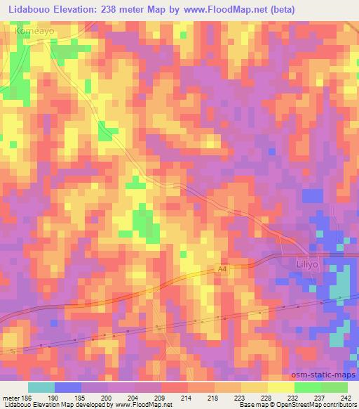 Lidabouo,Ivory Coast Elevation Map