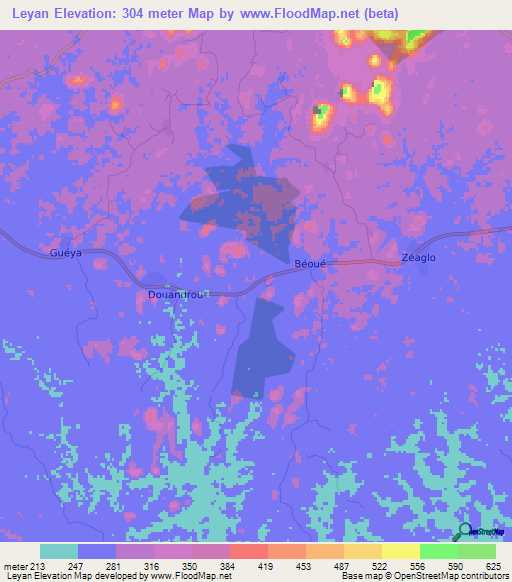 Leyan,Ivory Coast Elevation Map