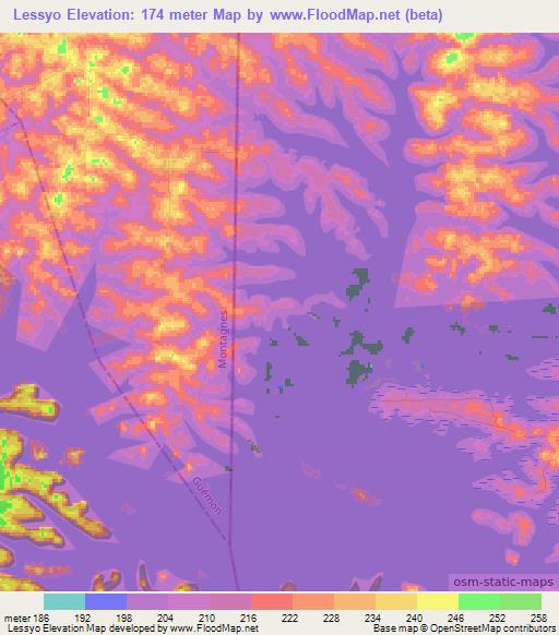 Lessyo,Ivory Coast Elevation Map