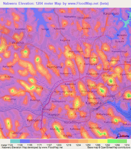 Nabweru,Uganda Elevation Map