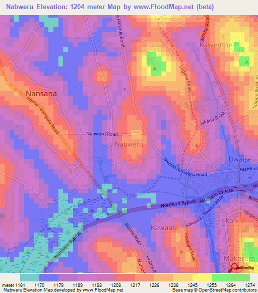Nabweru,Uganda Elevation Map