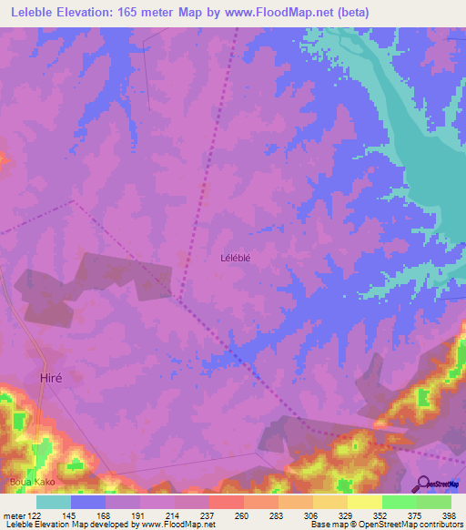 Leleble,Ivory Coast Elevation Map
