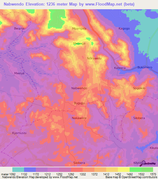 Nabwendo,Uganda Elevation Map