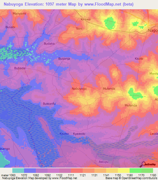 Nabuyoga,Uganda Elevation Map