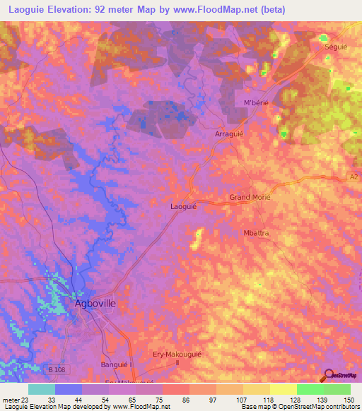 Laoguie,Ivory Coast Elevation Map