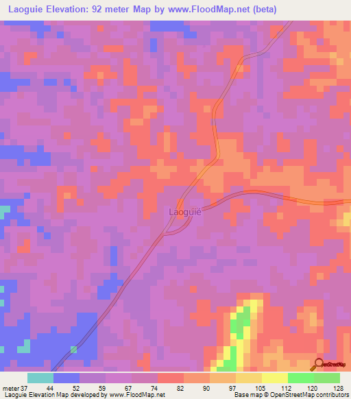 Laoguie,Ivory Coast Elevation Map