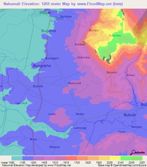 Nabumali,Uganda Elevation Map