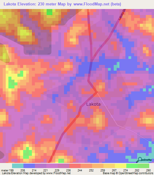 Lakota,Ivory Coast Elevation Map