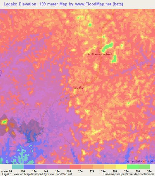 Lagako,Ivory Coast Elevation Map