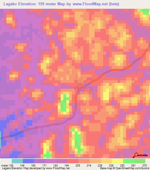 Lagako,Ivory Coast Elevation Map