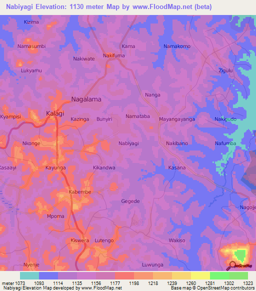 Nabiyagi,Uganda Elevation Map