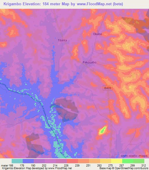 Krigambo,Ivory Coast Elevation Map