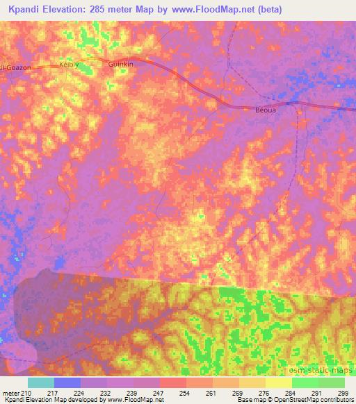 Kpandi,Ivory Coast Elevation Map