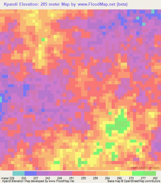 Kpandi,Ivory Coast Elevation Map