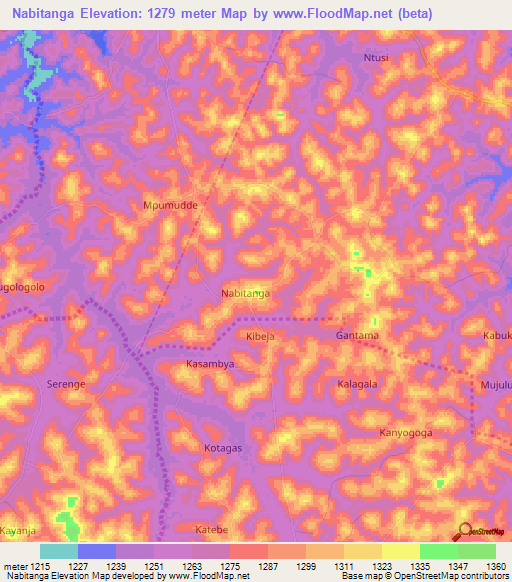 Nabitanga,Uganda Elevation Map