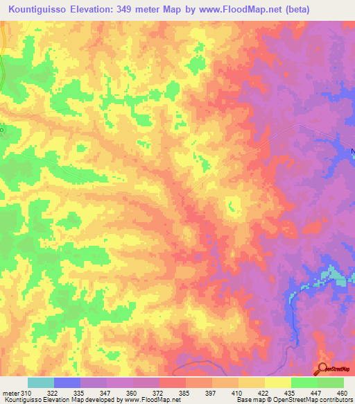 Kountiguisso,Ivory Coast Elevation Map