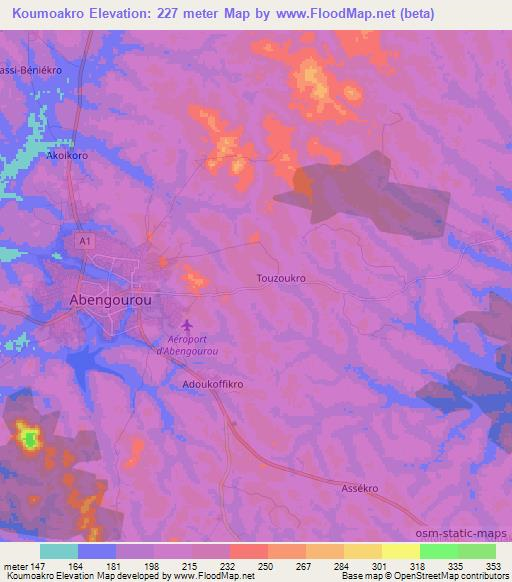Koumoakro,Ivory Coast Elevation Map