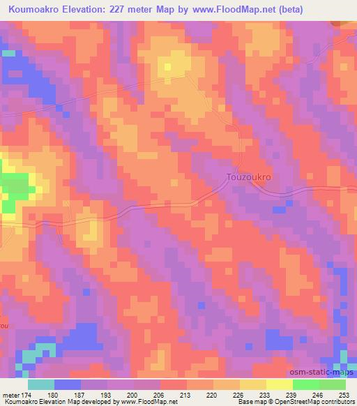 Koumoakro,Ivory Coast Elevation Map